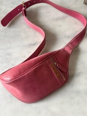 Jacquemus Rose Pink Leather Mini Belt Bag with Gold Logo